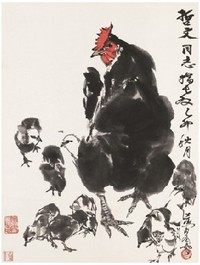黄胄 1975年作 群鸡 立轴
